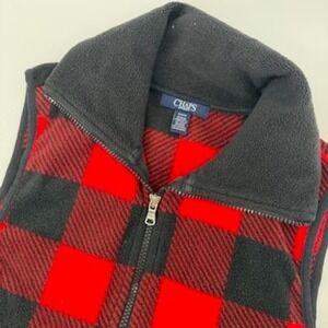 Chaps Sport Womens Red Black Buffalo Plaid Fleece Full Zip Vest Size Medium